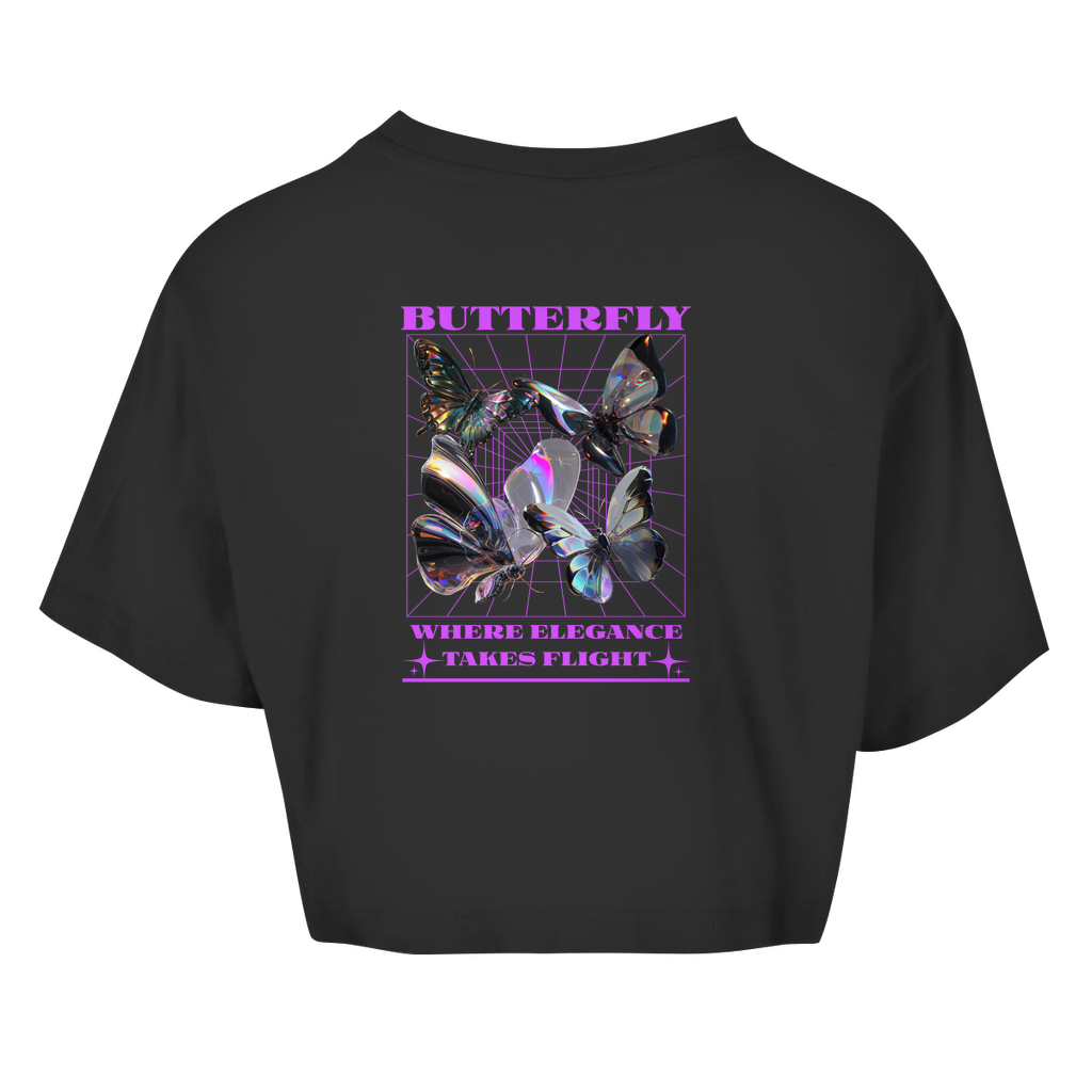 Damen Oversize Crop Top - Flutter Wings