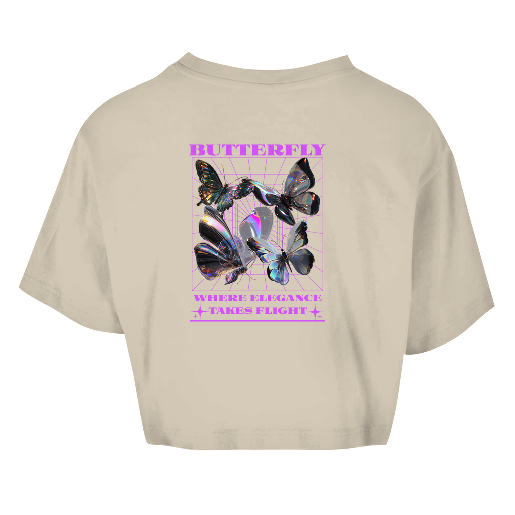 Damen Oversize Crop Top - Flutter Wings